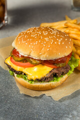 Fast Food Cheeseburger and French Fries