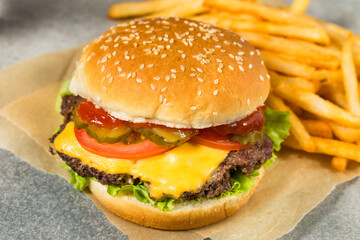 Fast Food Cheeseburger and French Fries