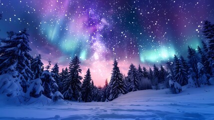 The image has been generated For naming it, you can use the sentence: Winter forest at night with snow and Christmas trees
