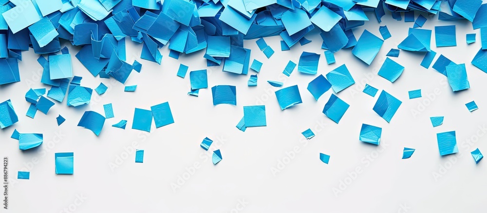Aufkleber Blue paper pieces on a white background with copy space image.