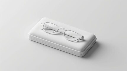 A pair of glasses is sitting on a white surface