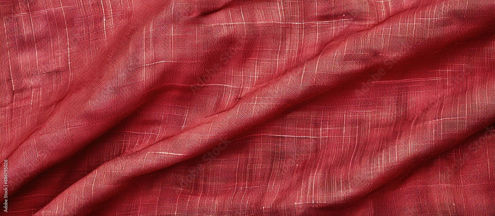 Fototapete detailed close-up image of a natural red fabric texture in a light red hue. made of cotton or linen,