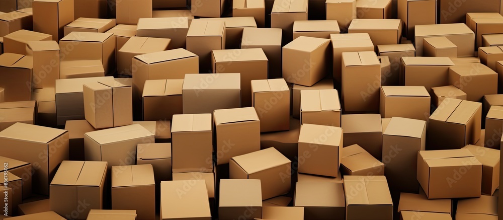 Aufkleber numerous brown cardboard boxes with ample copy space image available.