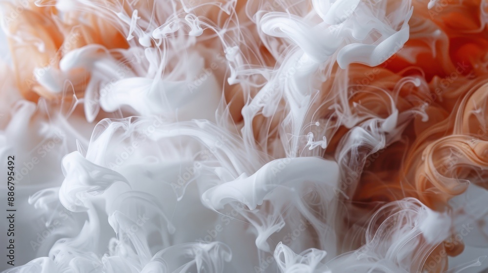 Poster this image presents ethereal swirls of white and orange ink blending smoothly, creating a soothing a