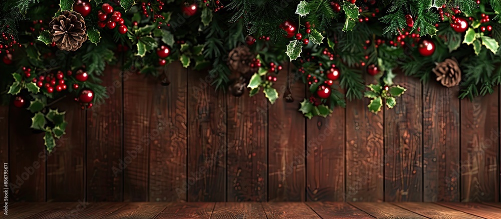 Sticker Festive backdrop with Christmas decorations arranged for a copy space image.