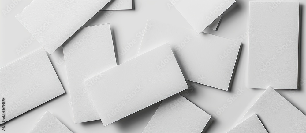 Poster business cards spread out on a blank white background, with ample space for additional text or image
