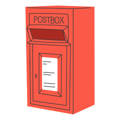 Red classic post box isolated on white background . Mail box icon. Letterbox. Vector illustration