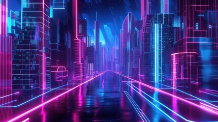 Fototapeta premium Neon Cityscape: A Futuristic Vision