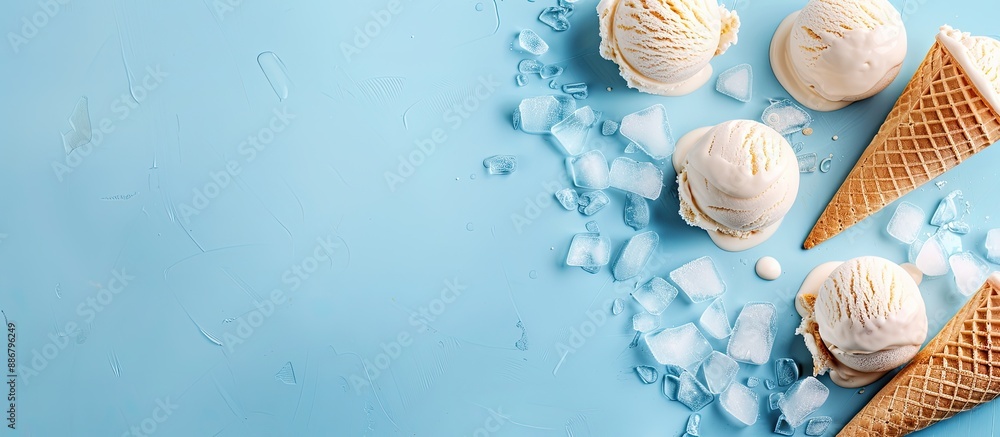 Poster light blue background with copy space image for ice cream.