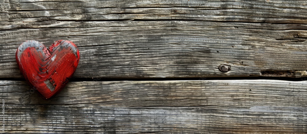 Poster Heart displayed on rustic wooden surface with empty space for additional elements, perfect as a copy space image.
