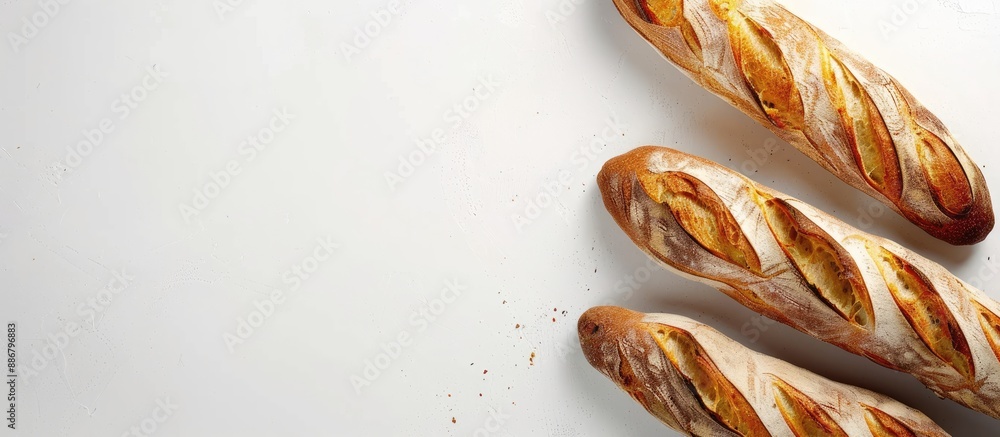 Aufkleber Fresh baguette displayed in a studio setting with a clean white background, suitable for use as a copy space image.