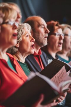 A photo of a choir singing together at a church rehearsal.