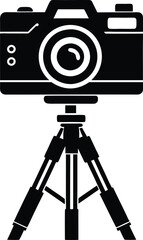 camera stand with camera illustration. camera, tripod, photo, stand, equipment, photography, professional, technology, studio