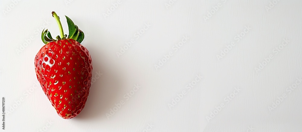 Poster a summery image of a vibrant red strawberry placed on a clean white background with ample copy space