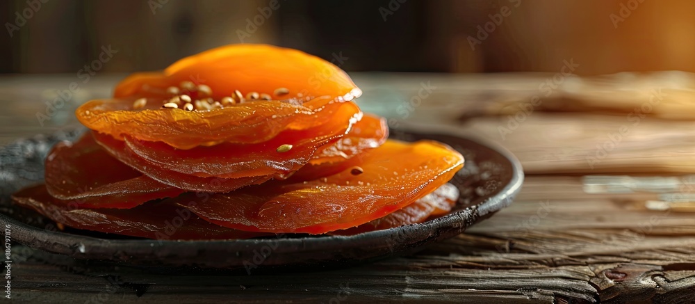 Poster japanese delicacy - dried persimmon with copy space image available.