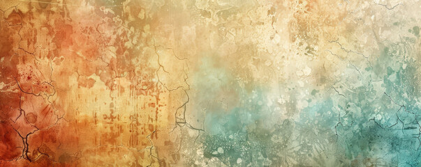 Obraz premium A grunge texture background with a mix of faded colors, cracks, and stains, evoking a distressed,