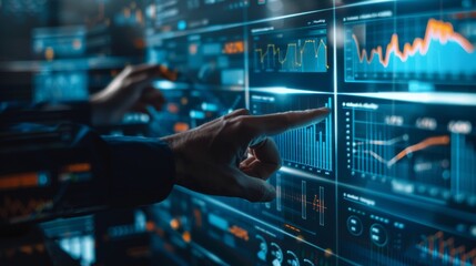 Obraz premium Business finance data analytics graph.Financial management technology.Advisor using KPI Dashboard on virtual screen.
