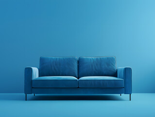 Naklejka premium Blue luxury soft comfortable sofa on a blue plain background. Neural network AI generated art