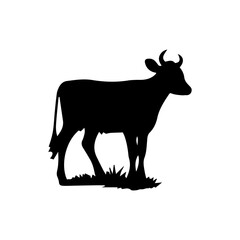 Vector illustration. Silhouette of a black cow on a white background.