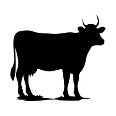 Vector illustration. Silhouette of a black cow on a white background.