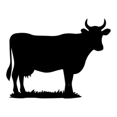 Vector illustration. Silhouette of a black cow on a white background.