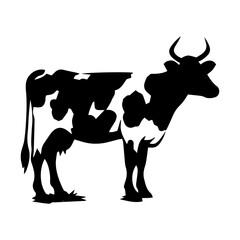 Vector illustration. Silhouette of a black cow on a white background.
