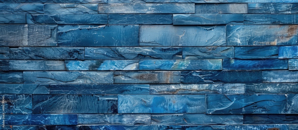 Poster blue brick wall background for product display with a stone texture, offering strip parallels for cr