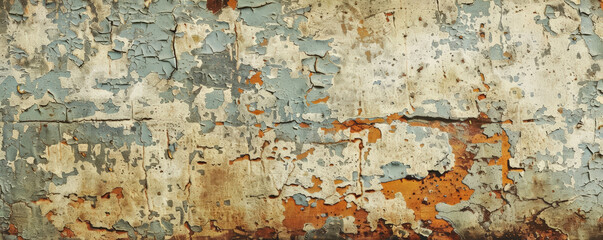 A grunge texture background with distressed, weathered surfaces, featuring a mix of cracked paint,