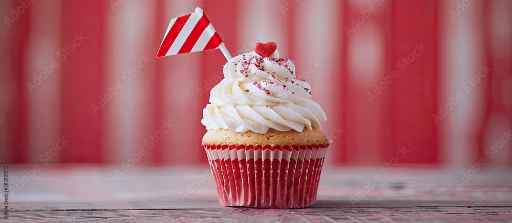 Poster A cupcake adorned with a decorative flag, creating an appealing visual with copy space image potential.