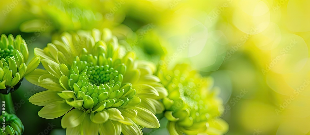 Aufkleber a detailed shot displaying a green chrysanthemum flower in a bridal bouquet, with a blank area in th