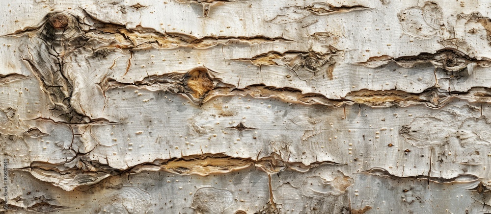 Aufkleber Close-up view of birch bark texture on a paper-like natural background with ample copy space image.
