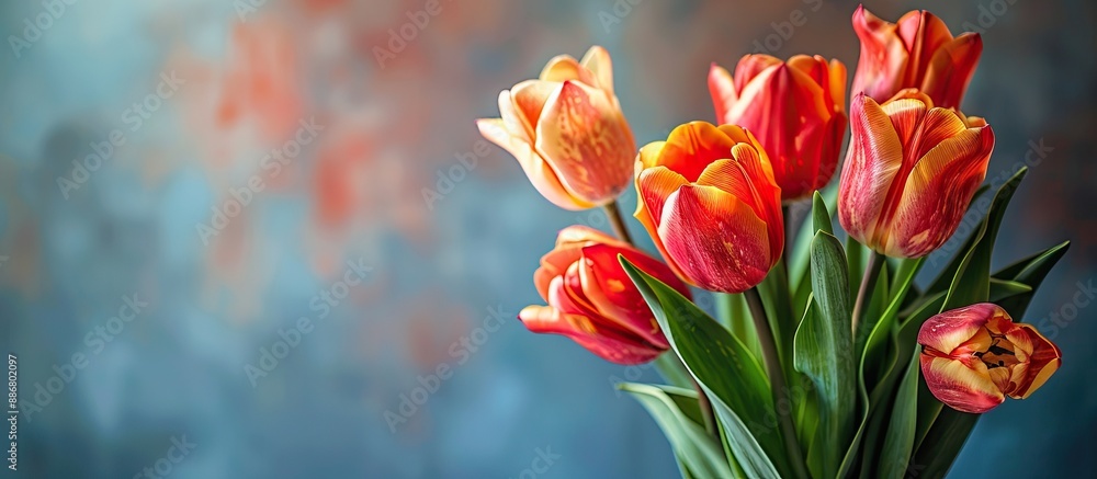Poster tulip bouquet against a backdrop for a postcard with ample copy space image.