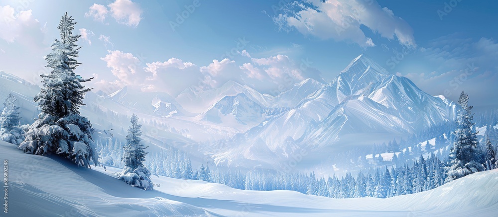 Poster mountainous winter scene with copy space image for text.