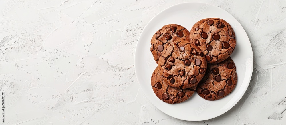 Aufkleber Chocolate cookies served on a white plate with a blank space for adding an image to enhance the presentation.