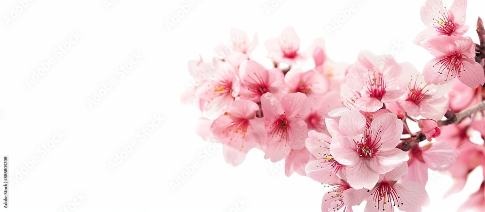 Poster cherry blossom pink sakura isolated on white background with copy space image.
