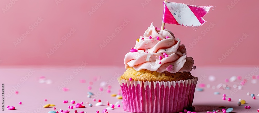 Aufkleber A cupcake adorned with a decorative flag, creating an appealing visual with copy space image potential.