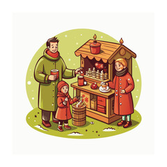 Family travel winter concept vector illustration