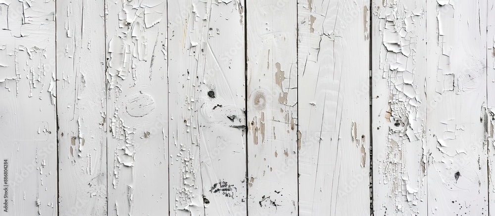 Poster a white-painted wooden floor with peeling around the plank in the image with copy space.