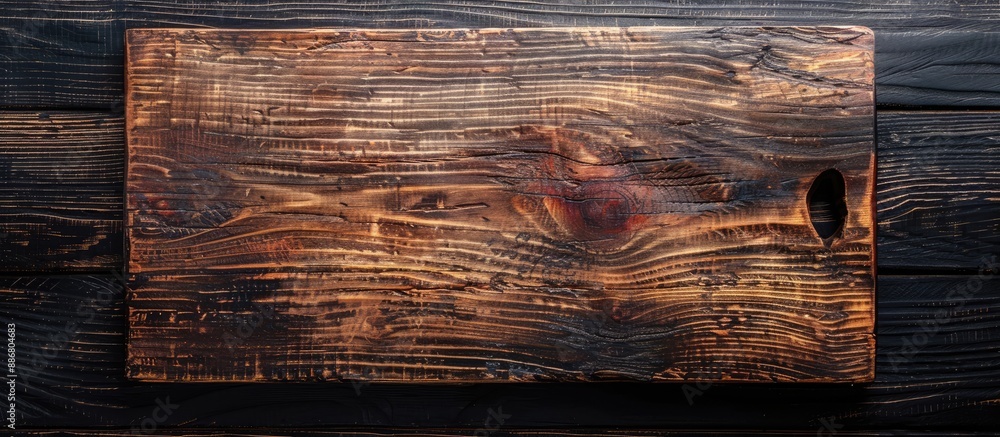 Poster Wooden board with no objects on it, suitable for displaying food items or as a backdrop for photography, providing space for adding images.