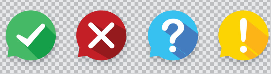 Obraz premium Set of round marks, cross, exclamation point, checkmark icons, buttons.vector eps10