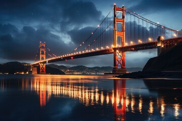 Obraz premium Famous Golden Gate Bridge, San Francisco at night, USA, generative IA