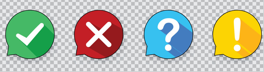 Obraz premium Set of round marks, cross, exclamation point, checkmark icons, buttons.vector eps10