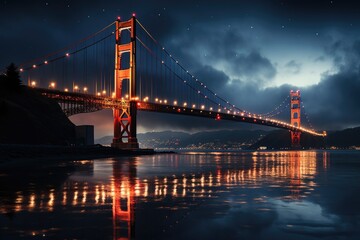 Obraz premium Famous Golden Gate Bridge, San Francisco at night, USA, generative IA