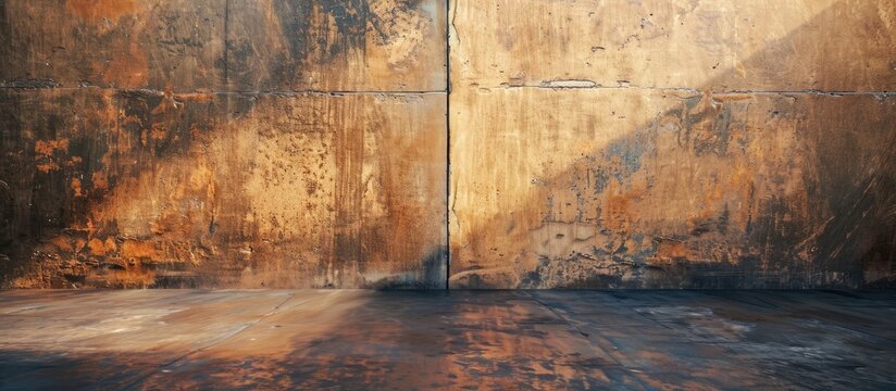 A brown polished wall split in two, offering room for text in the image.