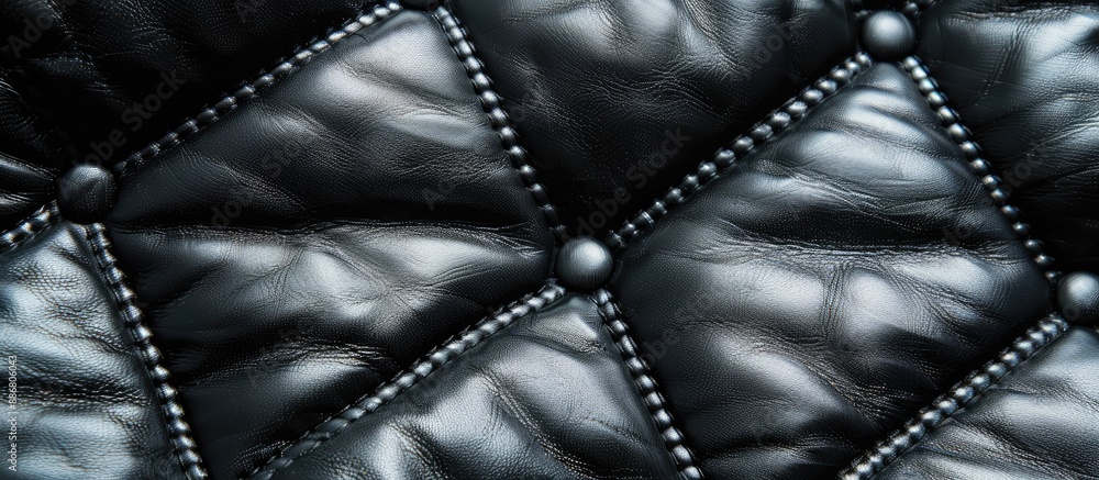 Poster Close-up of black leather texture as a background for a copy space image with a jacket leather fabric texture.