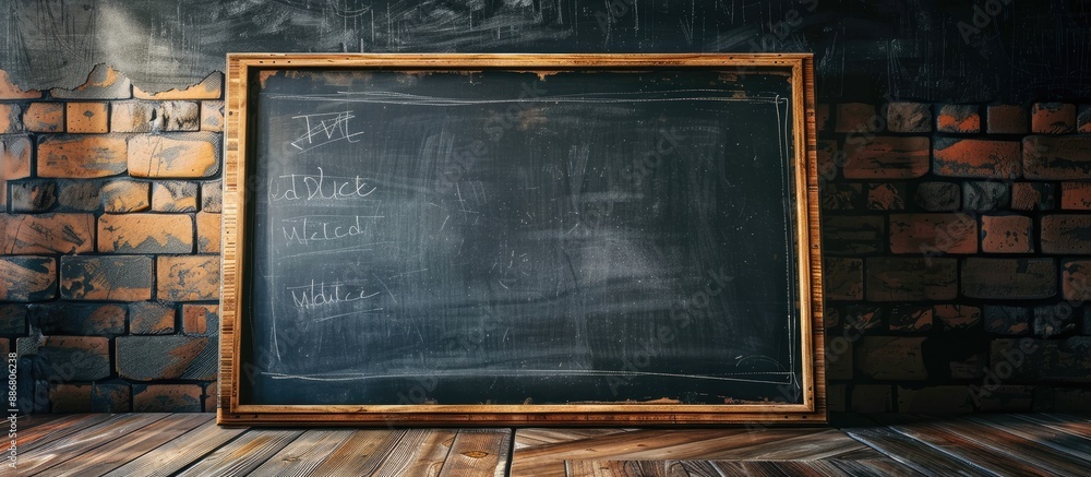 Poster old blackboard on the wall with empty copy space image.