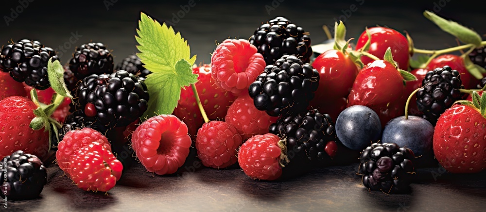 Poster Copy space image featuring a close-up view of a selection of wild berries.