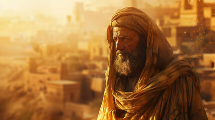 A prophet of God with blurred background of an ancient city