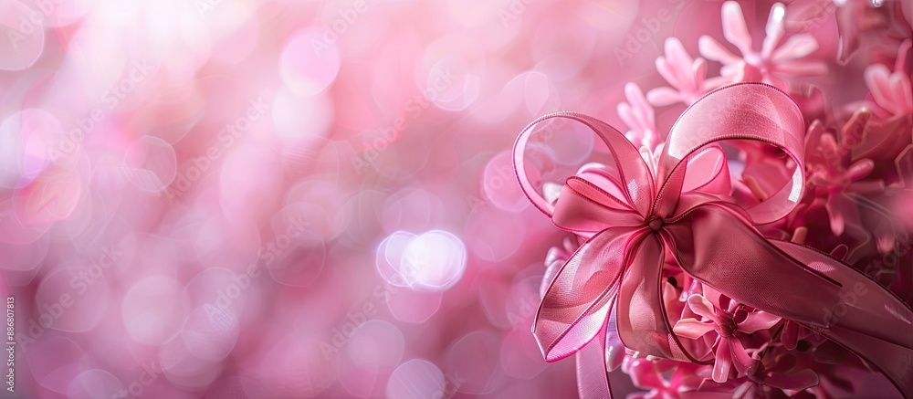 Poster image of a pink ribbon conveying love, with a present, against a backdrop that allows for space to a