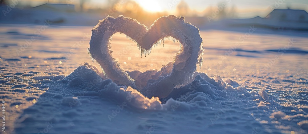 Leinwandbilder a heart-shaped figure carved into the snow with a blank area for additional content, known as a copy